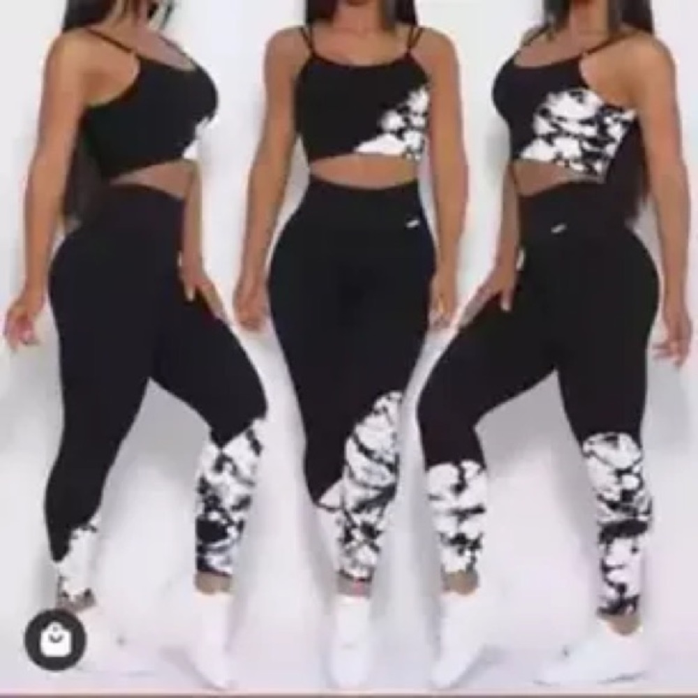 Bombshell Sportswear Black and White Leggings Dip Tie Dye